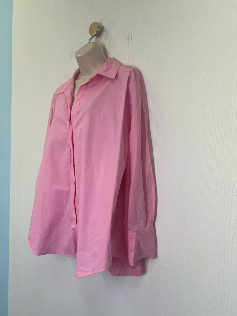 Zara  - Bubble Gum Pink Button Down Long Sleeve Oversized Shirt Size Large - Picture 5 of 9